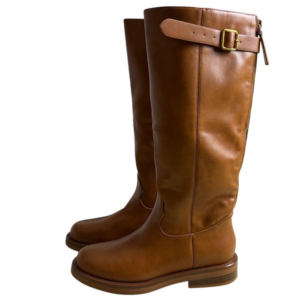 Women's Knee-High Brown Leather Riding Boots Size 8